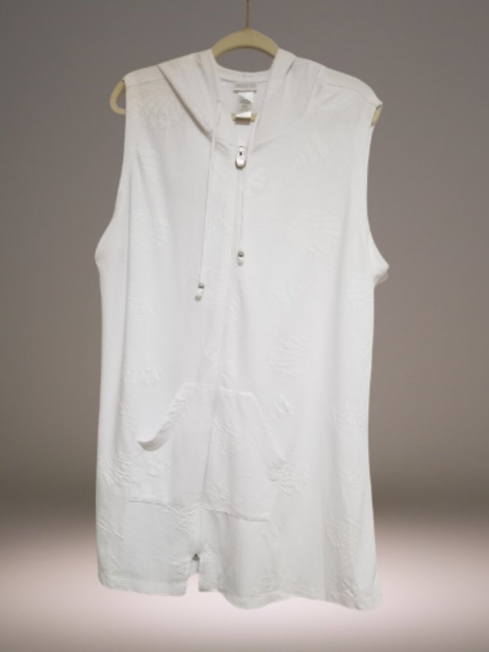 Dotti Womens 2X White Textured Hooded Sleeveless Swim Cover Up Tunic